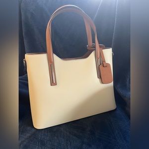 Brand New big leather tote, color beige